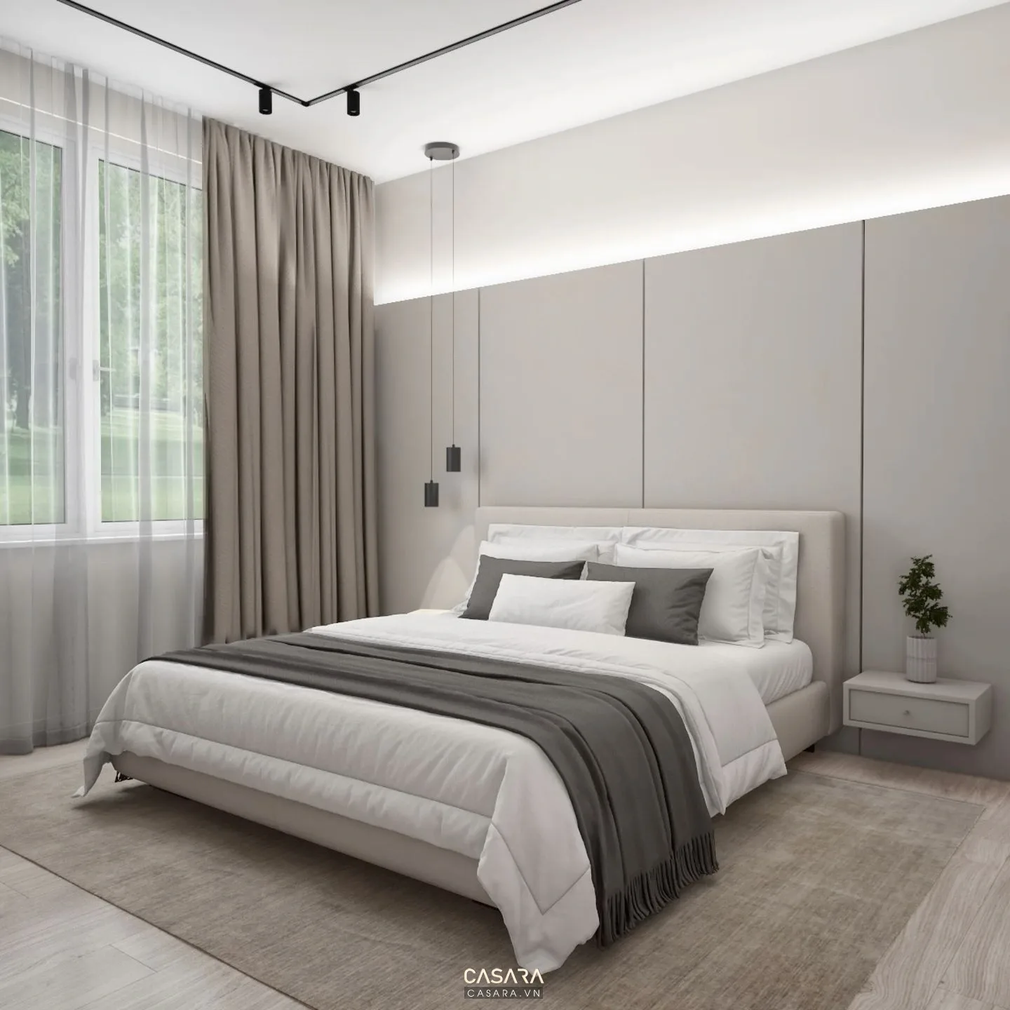 nội thất phòng ngủ chính chung cư đẹp với giường và tủ áo