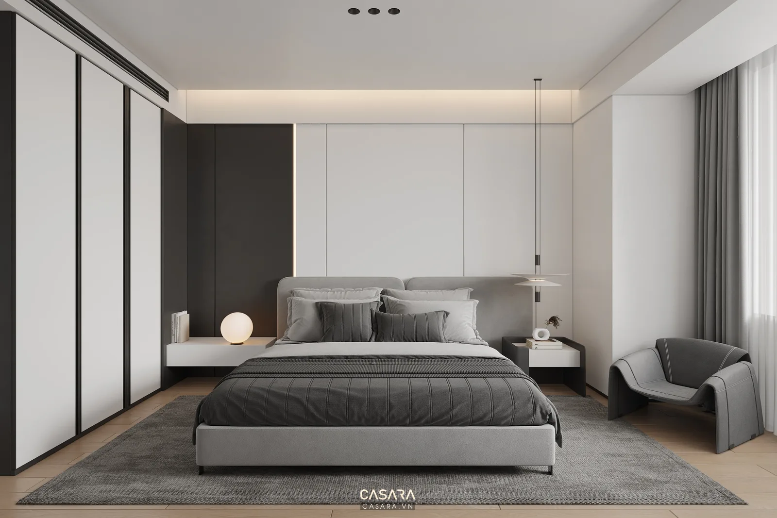 Phối cảnh phòng ngủ trong thiết kế nội thất chung cư Hà Nội hiện đại