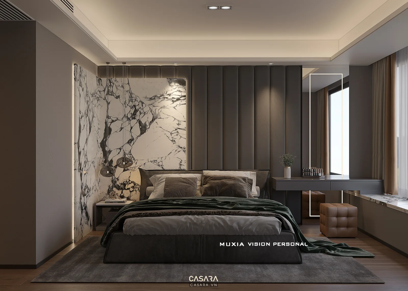 Phối cảnh phòng ngủ hiện đại của công ty thiết kế nội thất ở TP HCM
