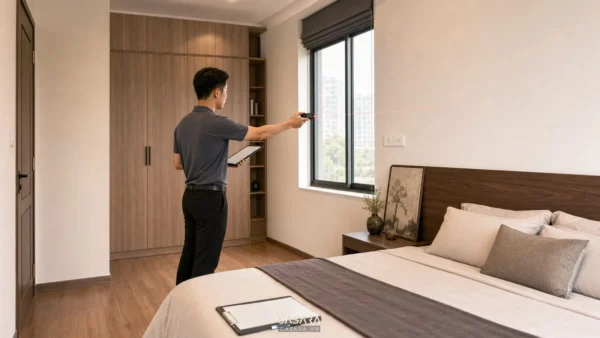 đo đạc hiện trạng phòng ngủ trước khi thiết kế và thi công nội thất uy tín