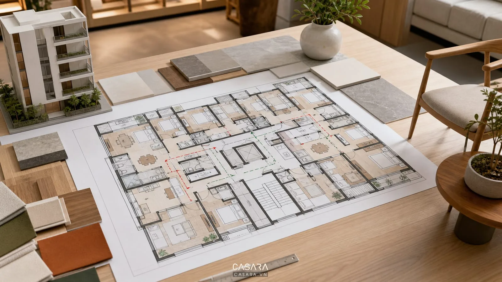 mặt bằng công năng thiết kế chung cư mini với nhiều phòng và hành lang