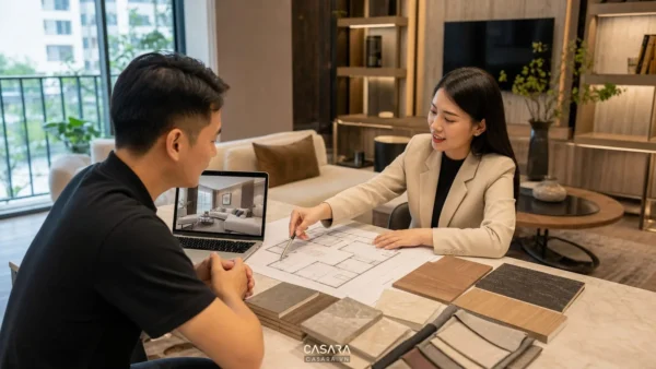 Kiến trúc sư tư vấn bản vẽ mặt bằng căn hộ cho khách hàng