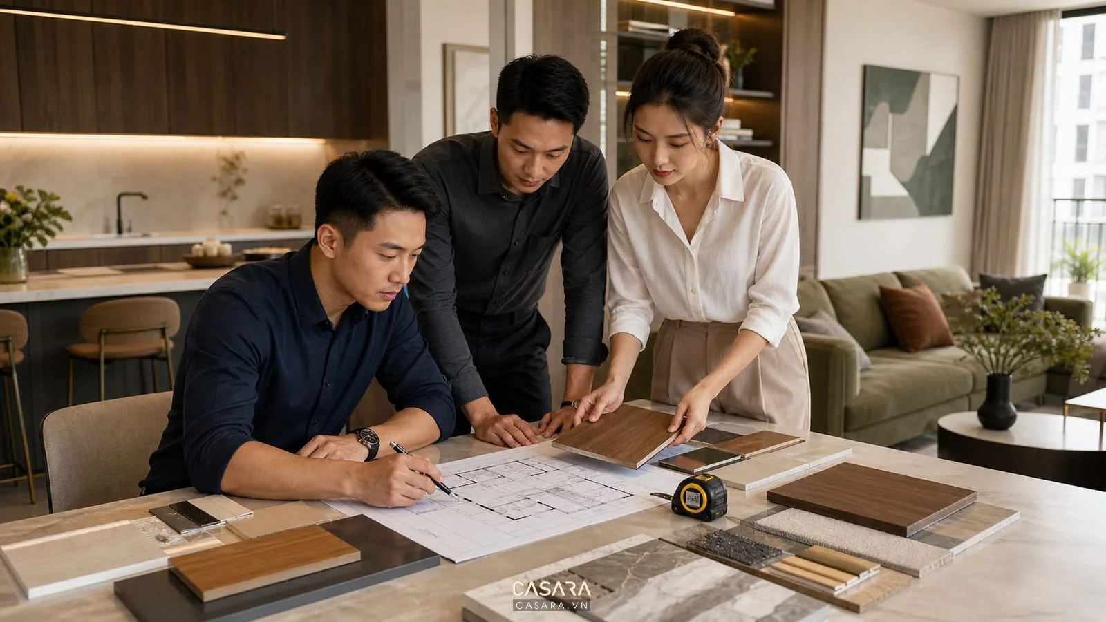 Quy trình thi công chung cư với bản vẽ vật liệu và đội thi công nội thất