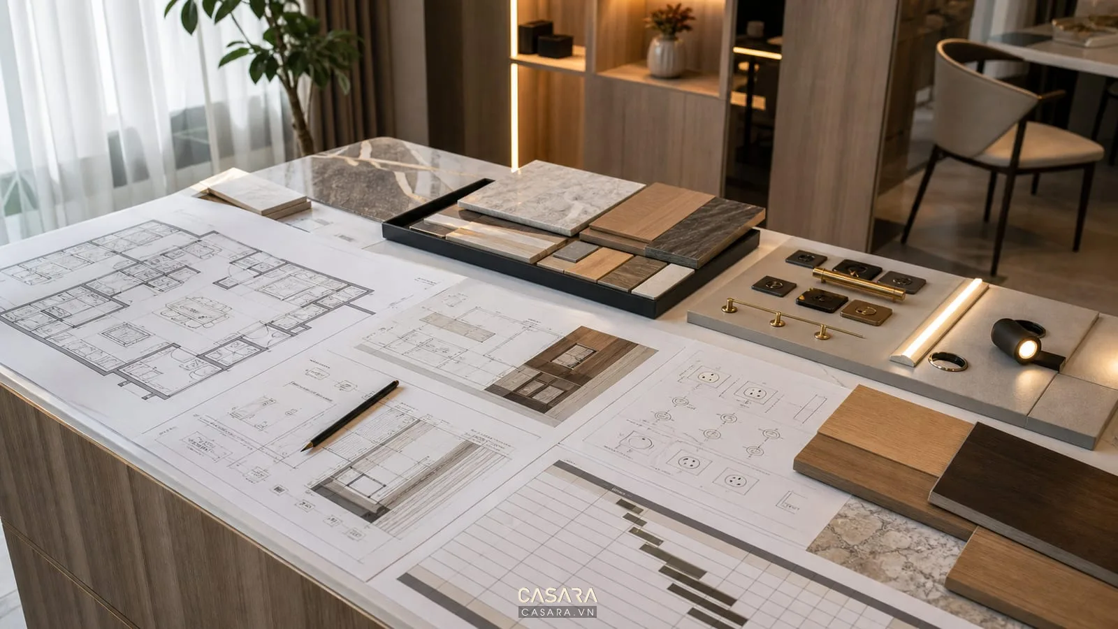 Bản vẽ thiết kế nội thất chung cư với vật liệu và lịch thi công