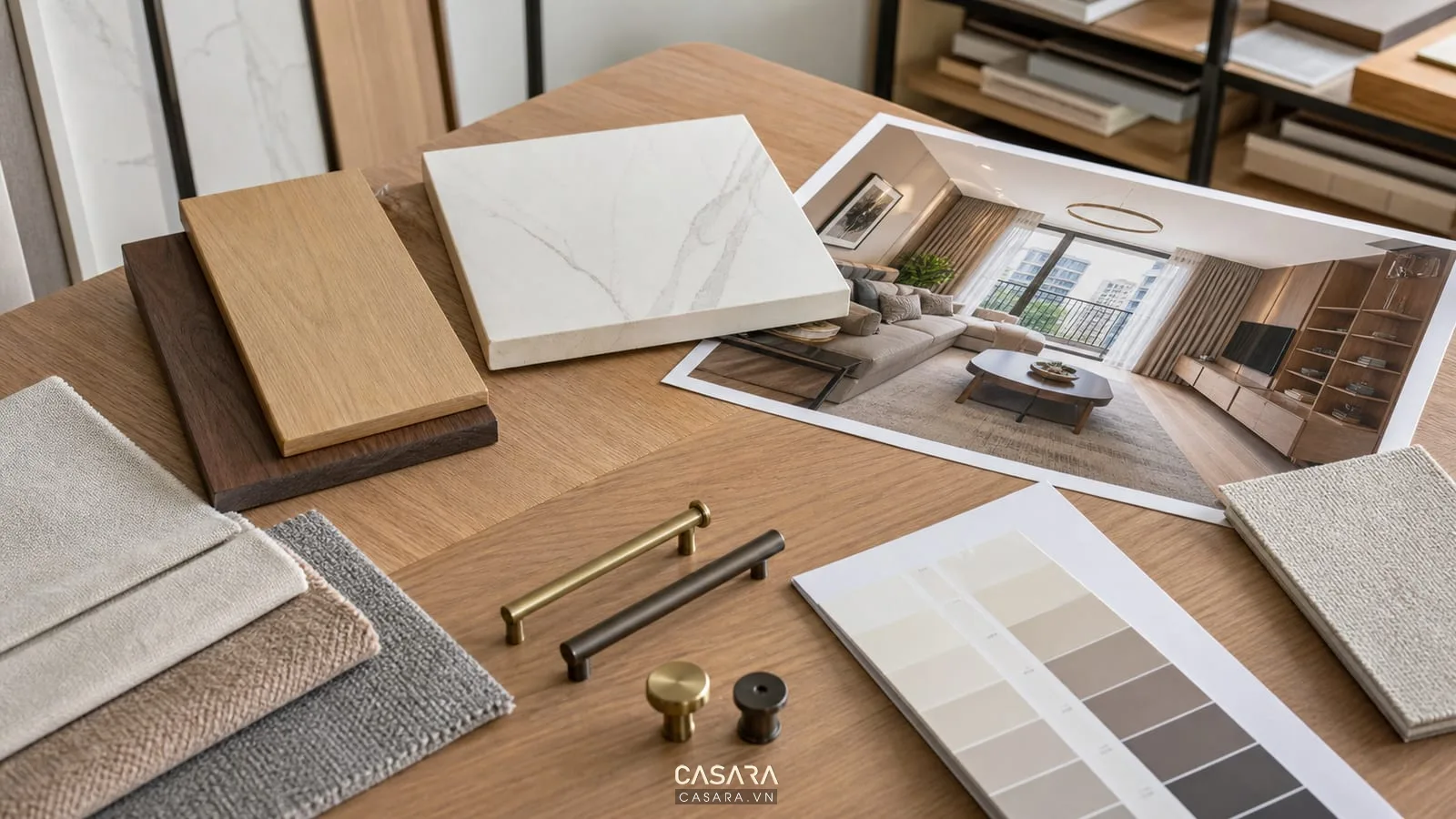 Bảng vật liệu hồ sơ thiết kế chung cư 15 tầng với mẫu gỗ đá vải và phối cảnh phòng khách