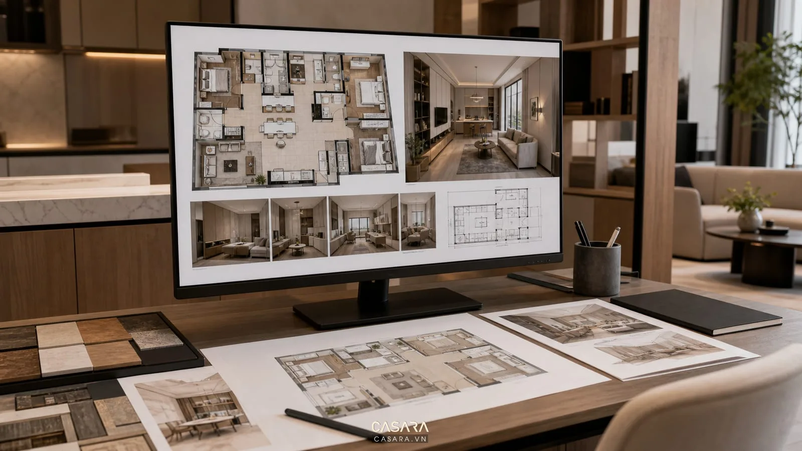 Thiết kế chung cư mini 100m2 với mặt bằng nhiều phòng và hệ tủ lưu trữ trong hồ sơ thiết kế