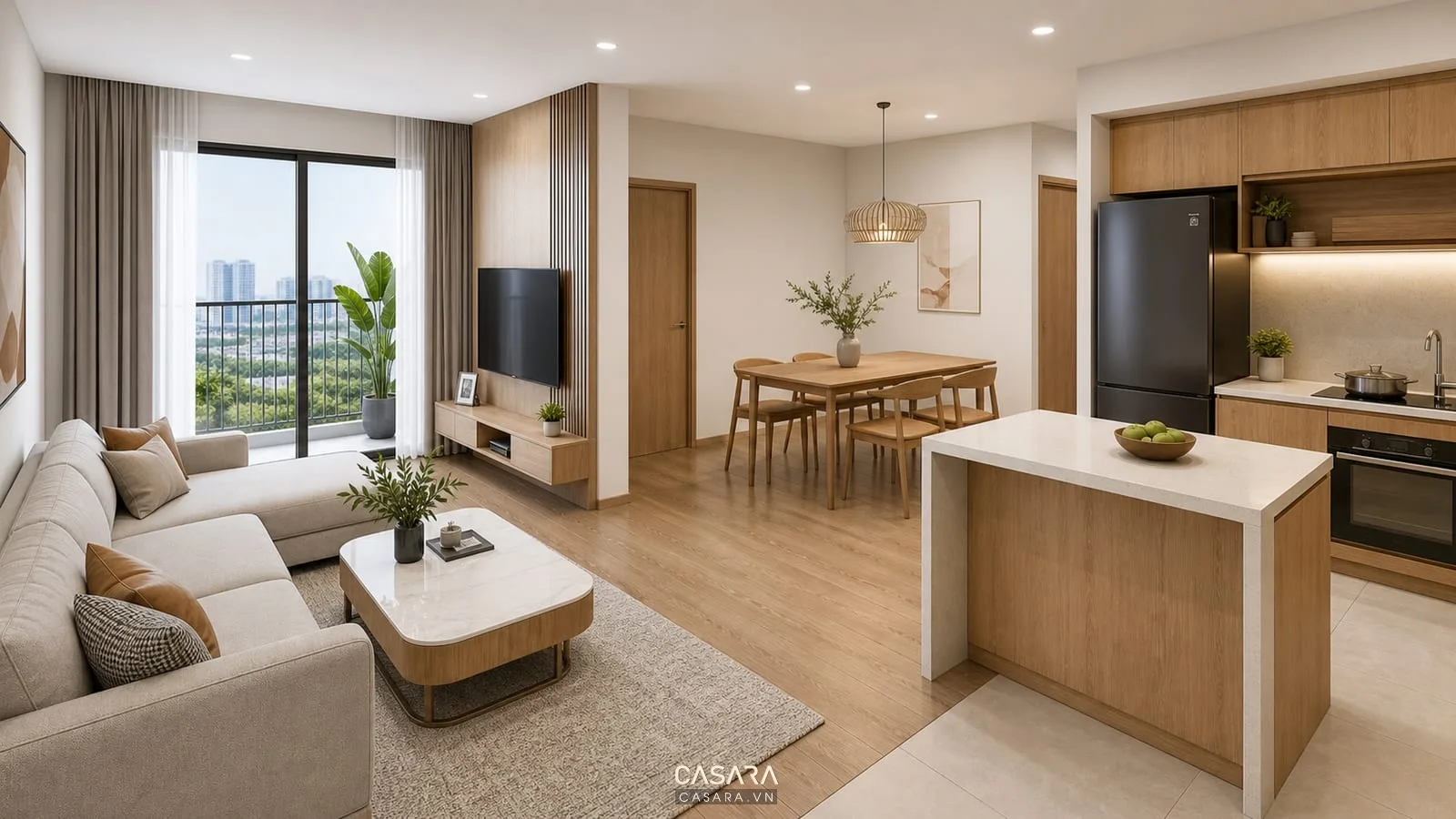 phối cảnh phòng khách bếp trong thiết kế chung cư Đà Nẵng