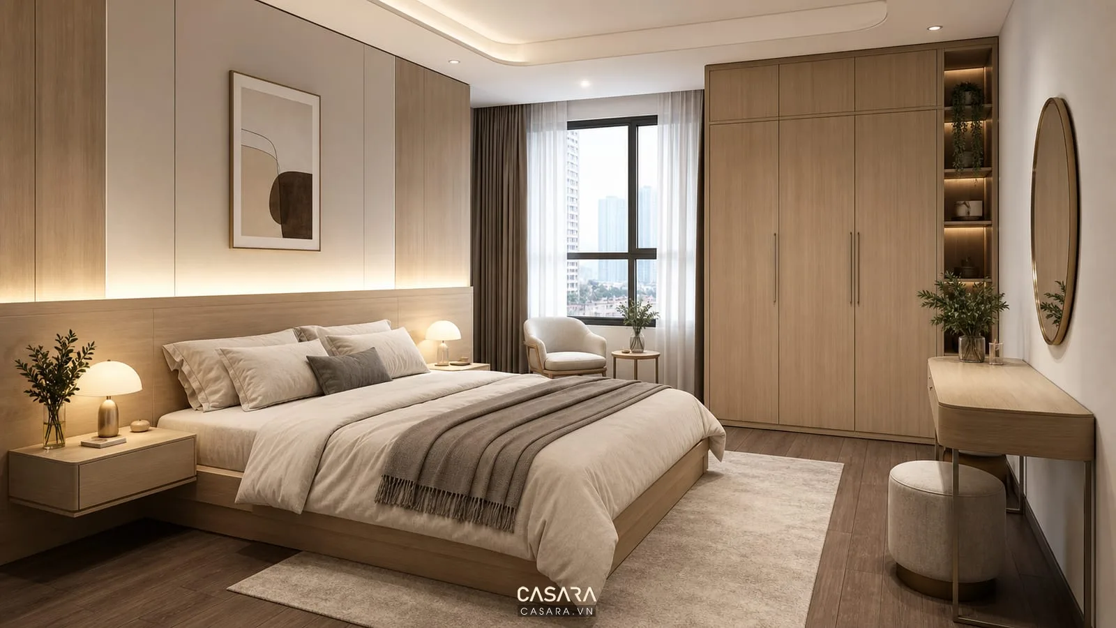 Phòng ngủ chính trong mẫu thiết kế nhà chung cư 80m2