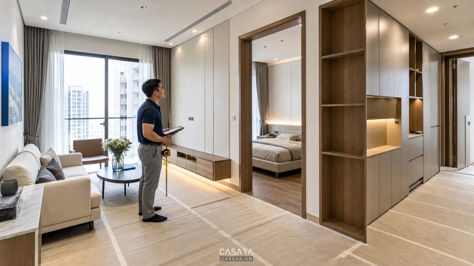 nhà thầu thi công chung cư kiểm tra mặt bằng nội thất căn hộ