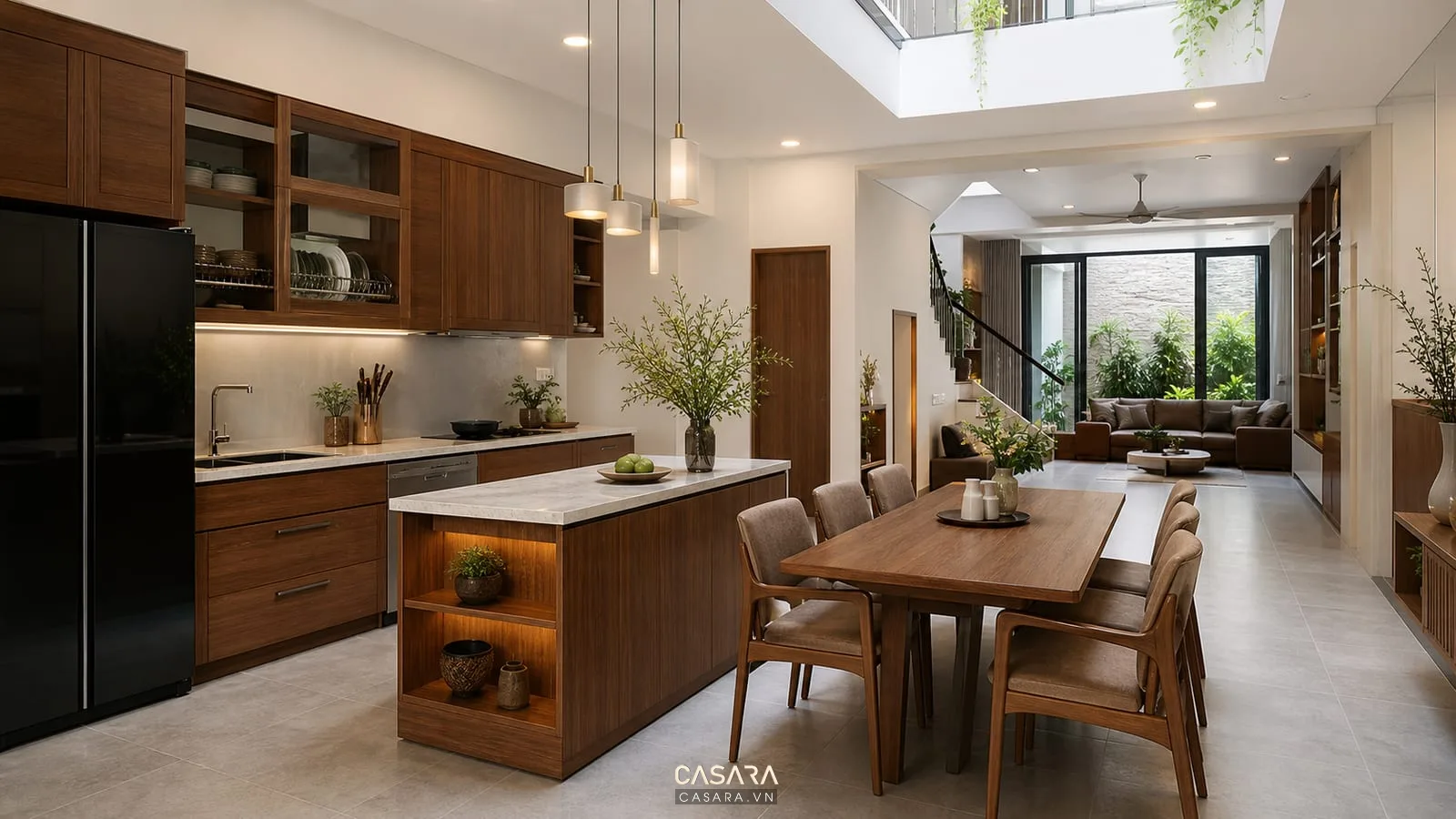 Tủ bếp và bàn ăn trong căn hộ chung cư 1 phòng ngủ