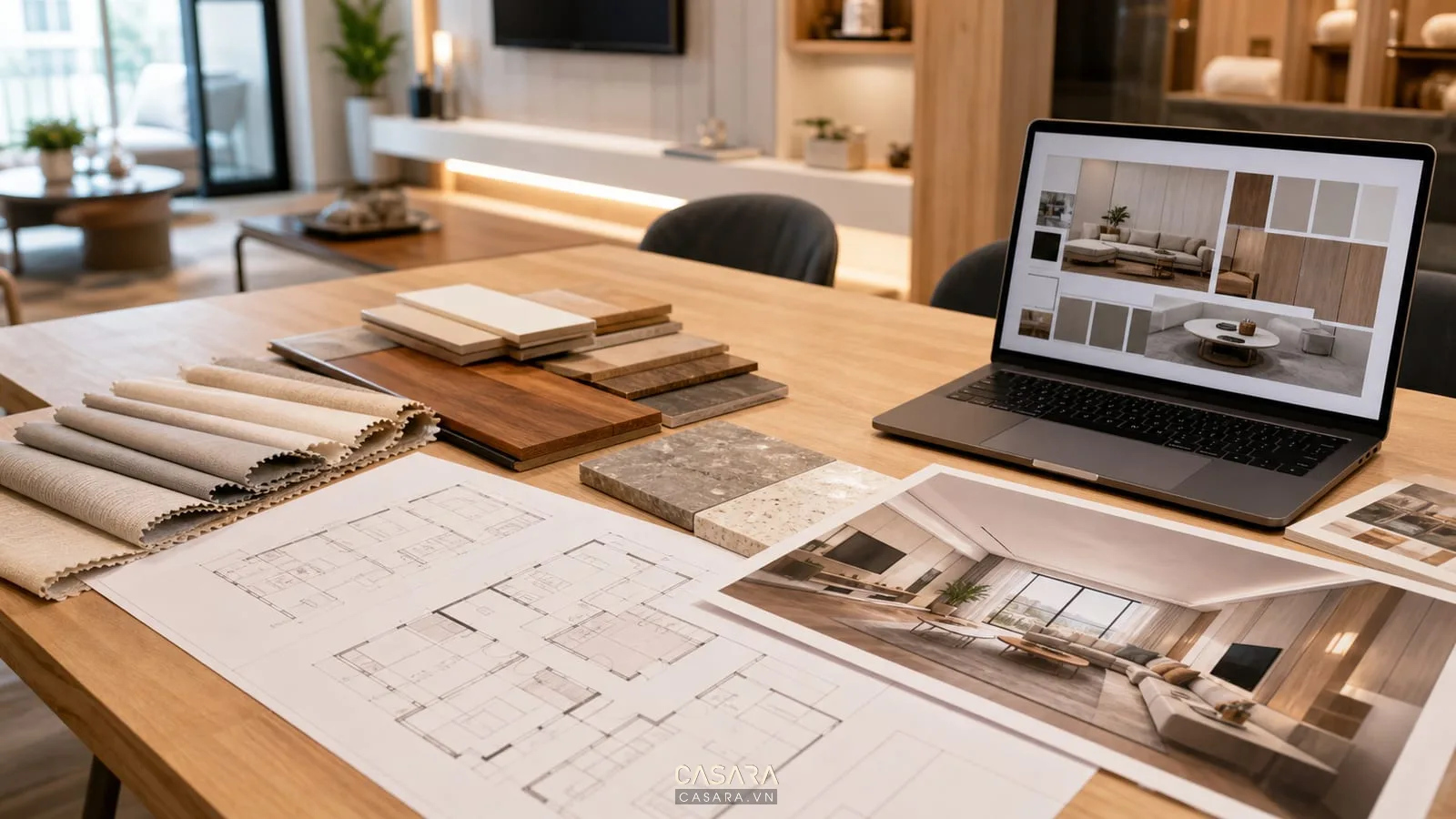 tư vấn phong cách thiết kế chung cư hiện đại với bản vẽ mặt bằng, phối cảnh 3D và mẫu vật liệu