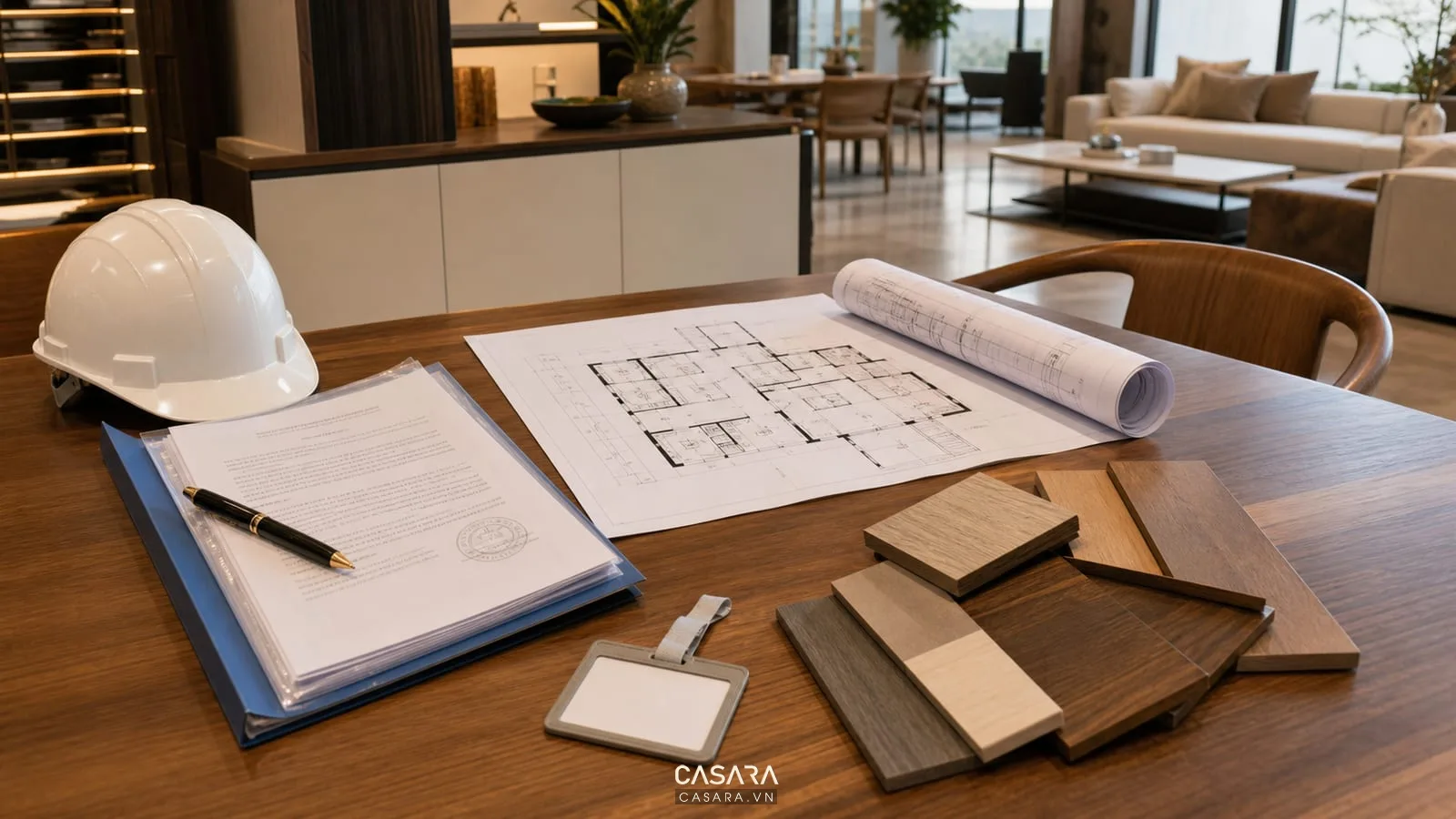 Hồ sơ quy định thi công ở chung cư gồm bản vẽ căn hộ thẻ công nhân và mẫu vật liệu nội thất