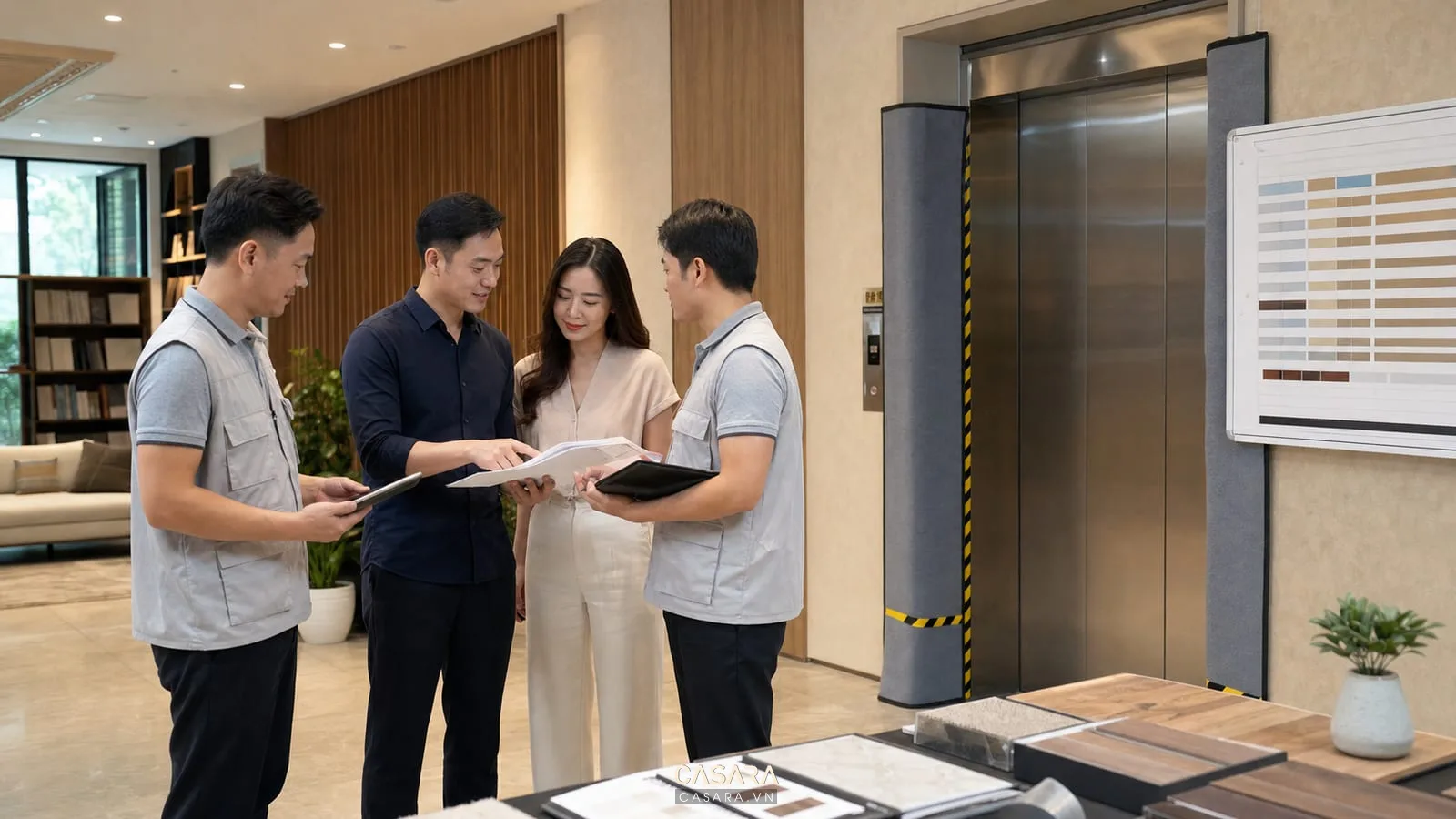 Ban quản lý trao đổi về giờ thi công ở chung cư với gia chủ và đội thi công nội thất