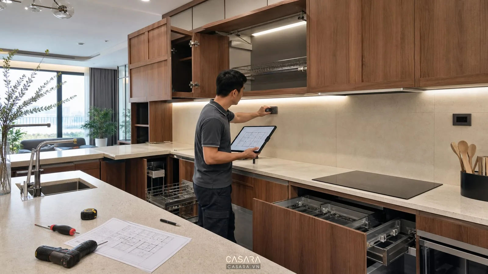 Nghiệm thu thi công nội thất chung cư với gia chủ kiểm tra tủ bếp tủ áo phụ kiện và checklist bàn giao căn hộ
