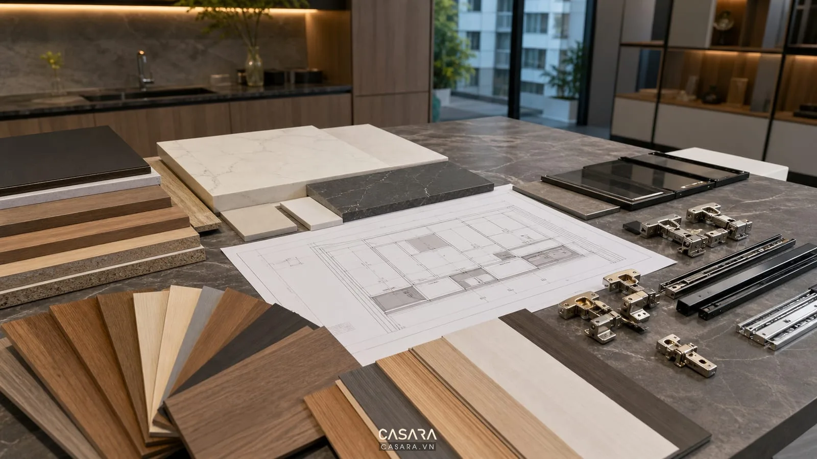 Mẫu vật liệu và phụ kiện cho thi công nội thất chung cư