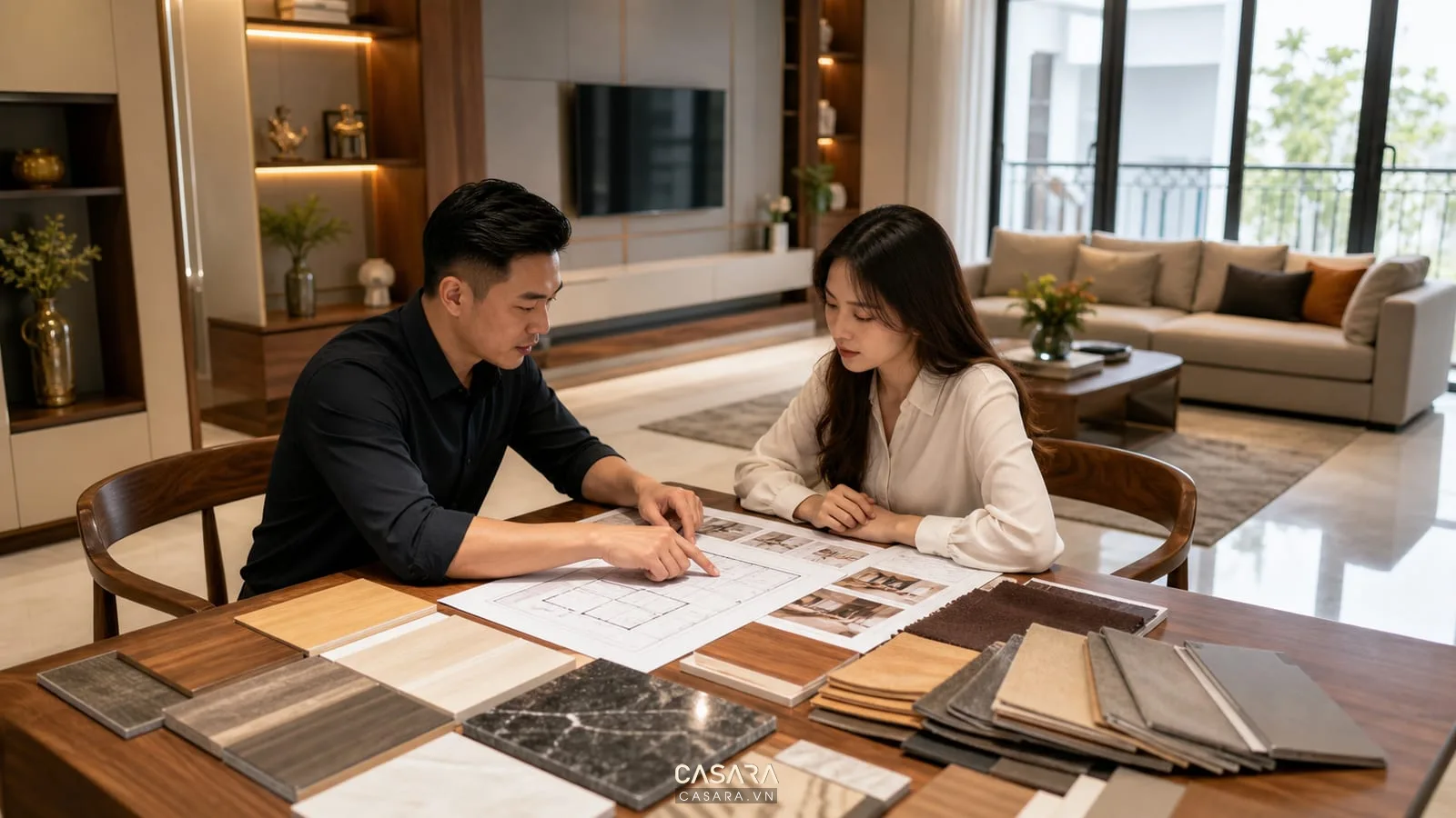 Gia chủ tư vấn quy trình thi công nội thất chung cư và lựa chọn vật liệu