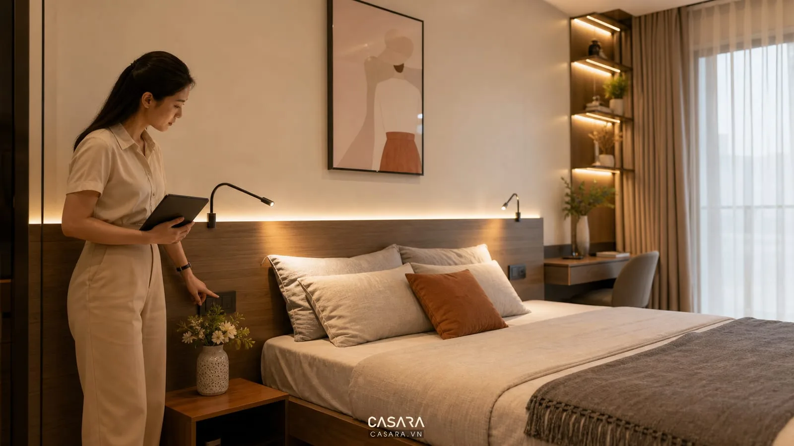 Nghiệm thu thi công đèn chung cư với đèn phòng ngủ và công tắc đầu giường