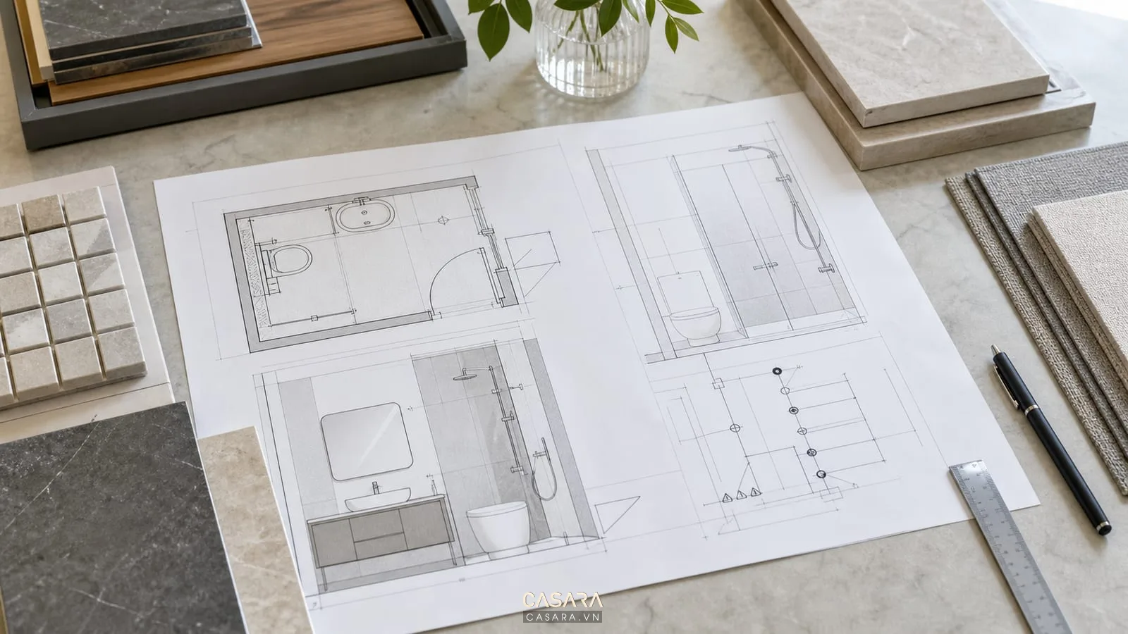 bản vẽ thi công chung cư cho nhà vệ sinh với lavabo bồn cầu vách kính