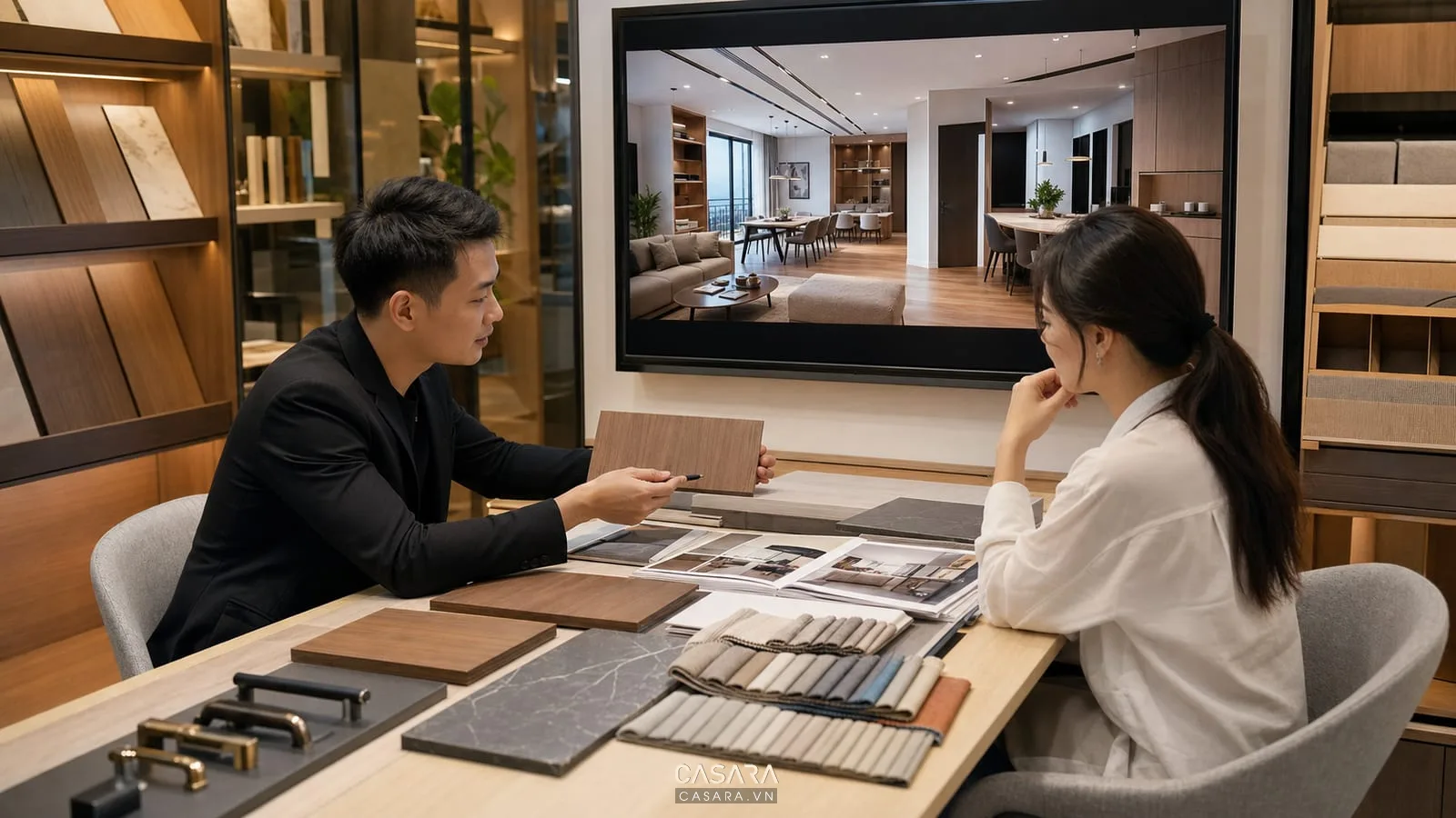 Tư vấn thi công nội thất chung cư với mẫu vật liệu và phối cảnh căn hộ