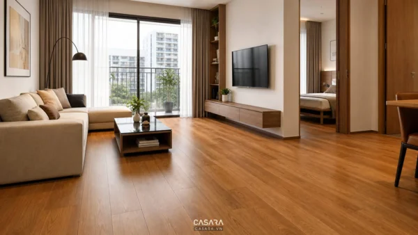thi công sàn gỗ chung cư trong phòng khách hiện đại