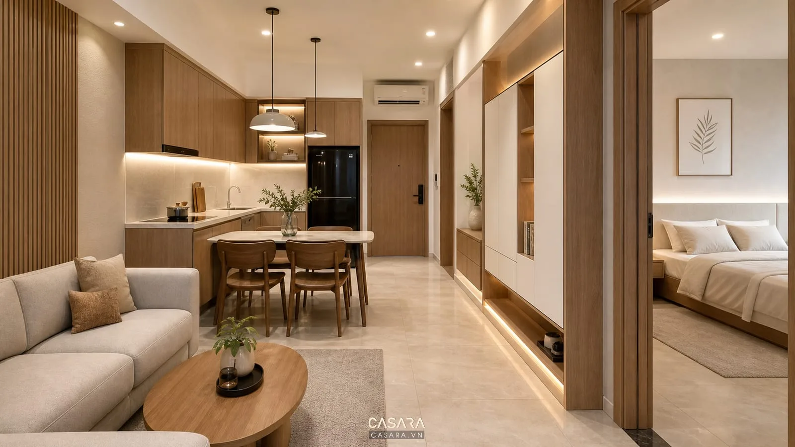 mặt bằng thiết kế căn hộ chung cư 1 phòng ngủ tối ưu lối đi
