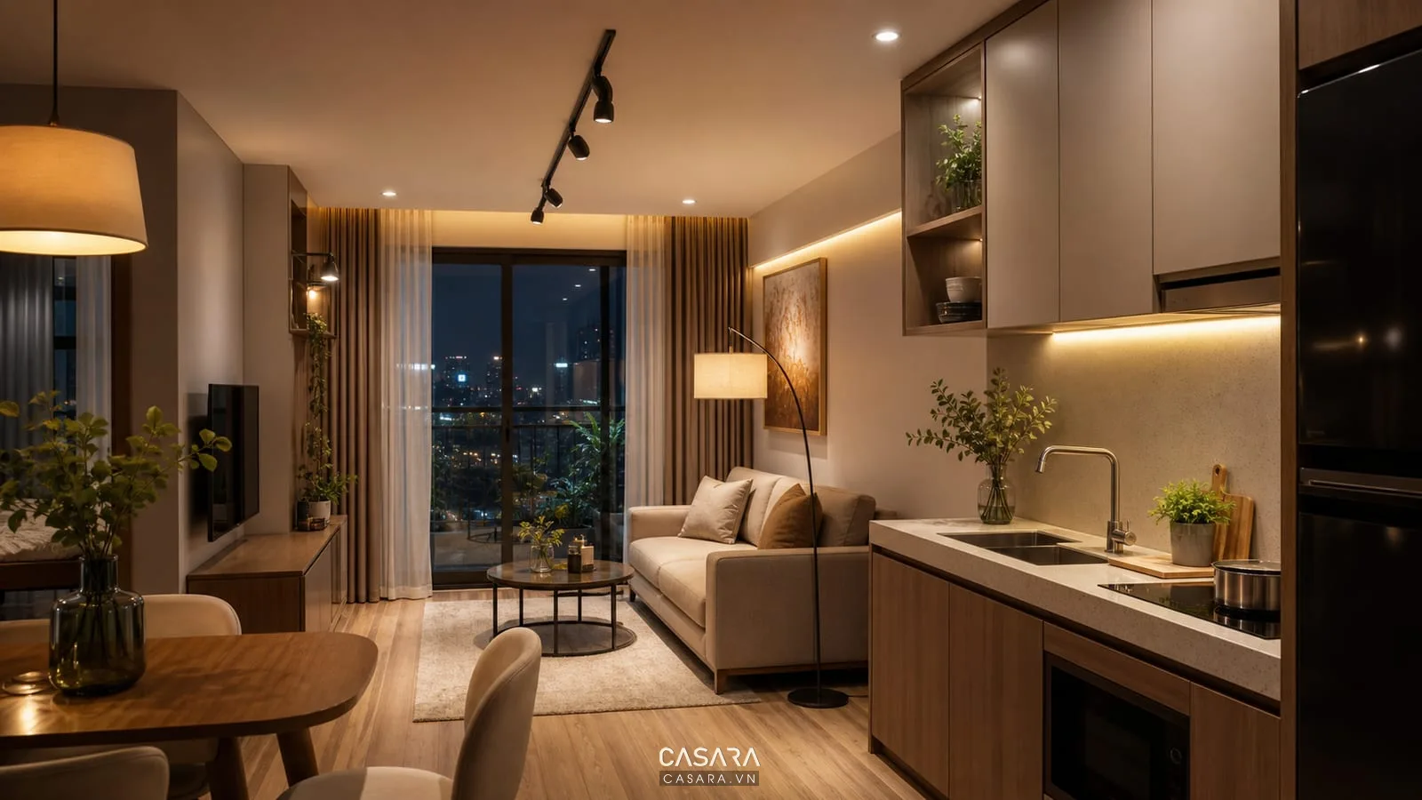 ánh sáng nhiều lớp trong thiết kế căn hộ chung cư 48m2