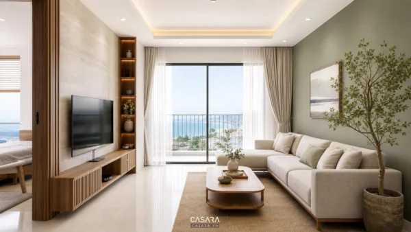 thiết kế căn hộ Đà Nẵng với phòng khách hiện đại sáng thoáng