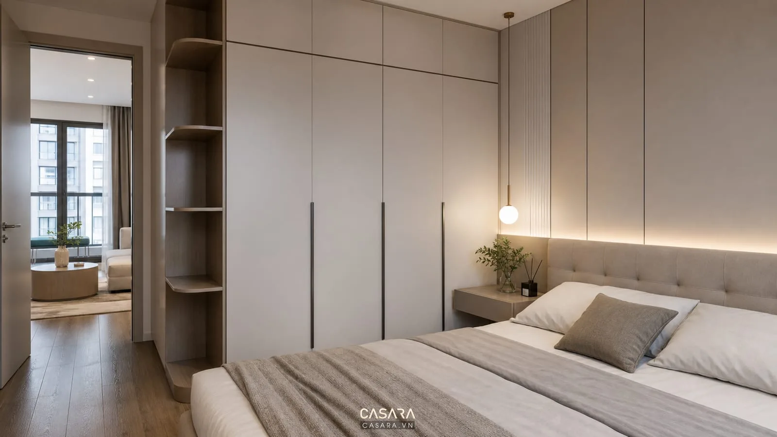 Tủ áo cao kịch trần trong thiết kế chung cư 1 ngủ