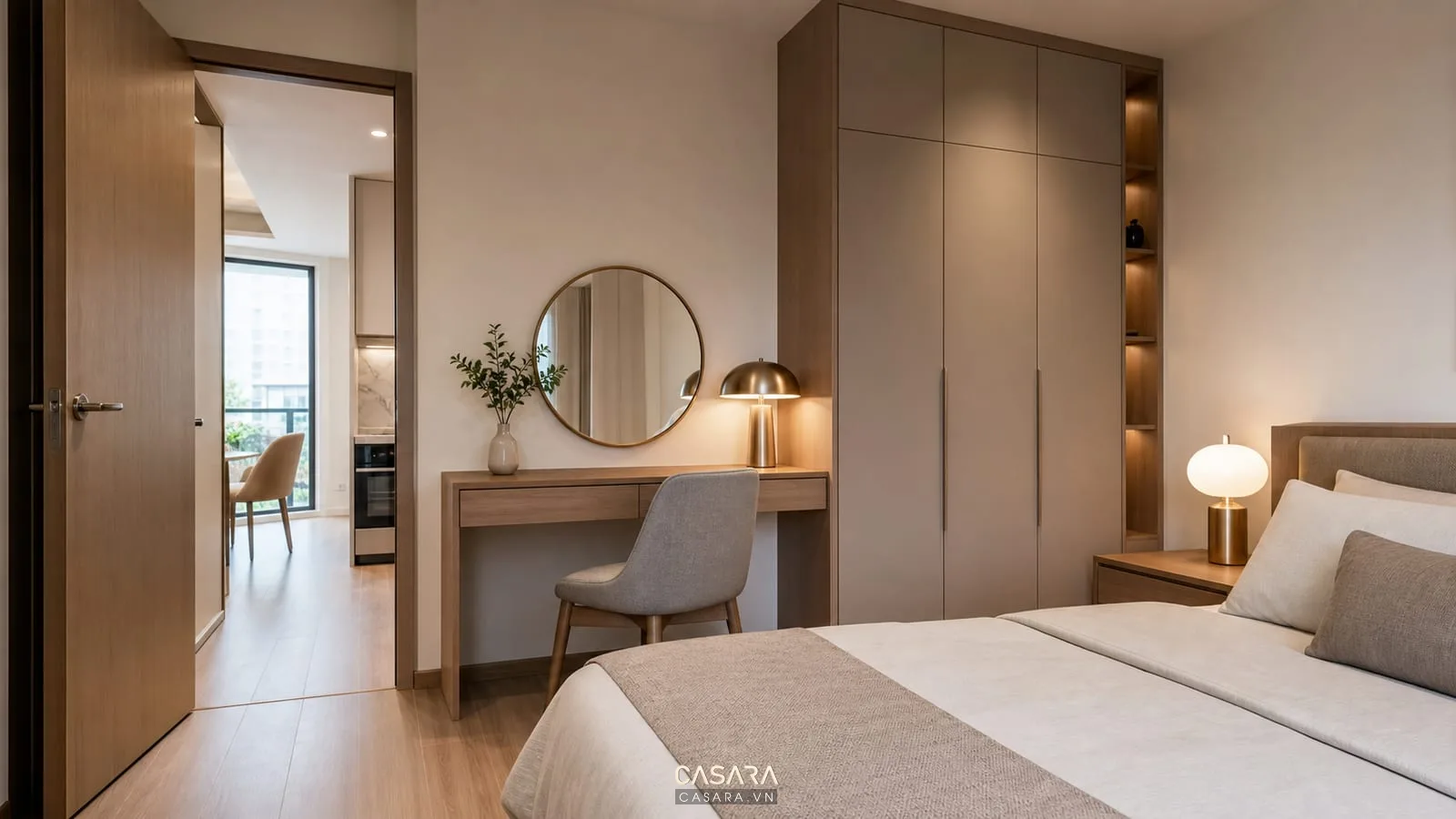 Bàn làm việc nhỏ trong phòng ngủ chung cư 1 ngủ
