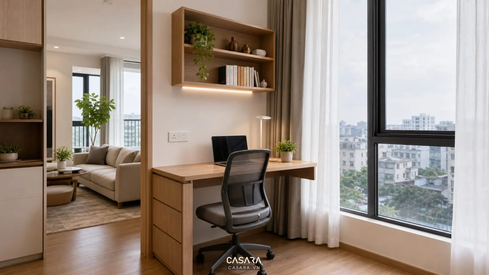 góc làm việc trong thiết kế chung cư 50m2 1 phòng ngủ tham khảo