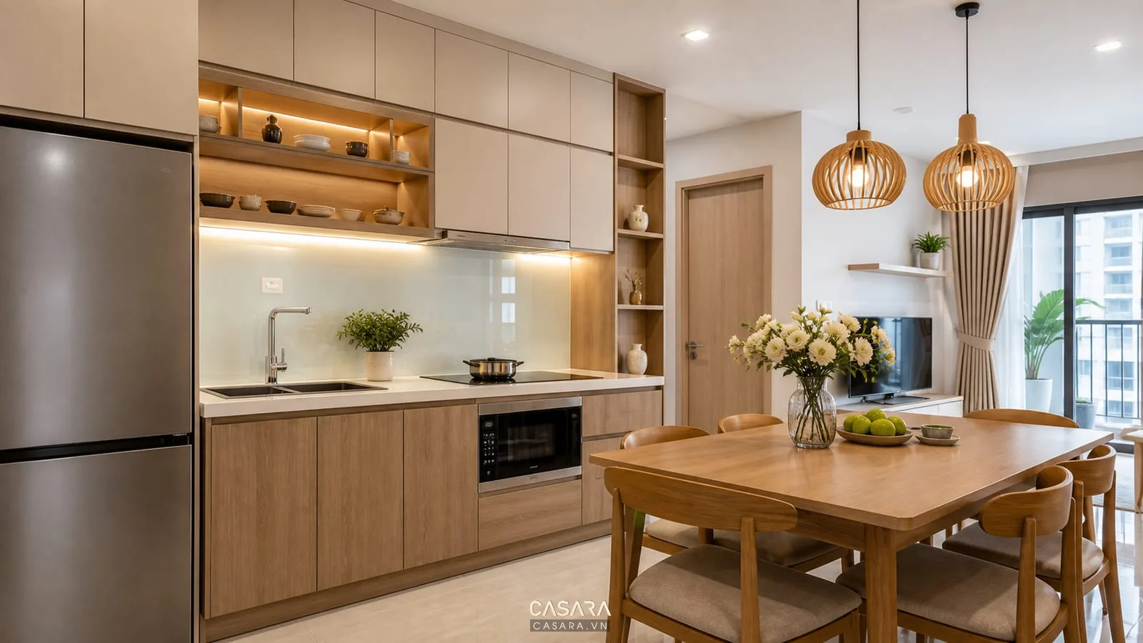 bếp và bàn ăn trong thiết kế chung cư 52m2