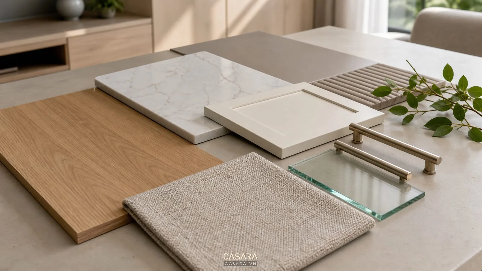 mẫu vật liệu cho thiết kế nội thất chung cư 65m2 hiện đại