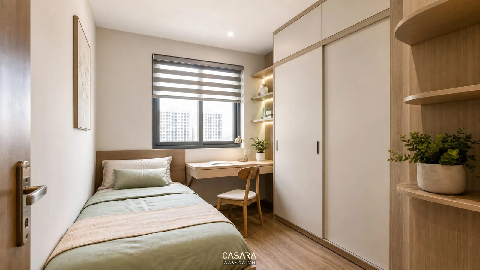 Phòng ngủ nhỏ đa năng trong thiết kế chung cư 70m2 3 phòng ngủ