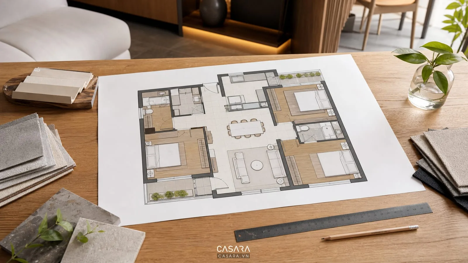 Bản vẽ thiết kế chung cư 3 phòng ngủ cho căn hộ 70m2