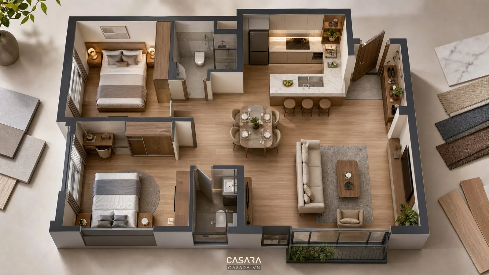 mặt bằng thiết kế chung cư 72m2 tối ưu công năng