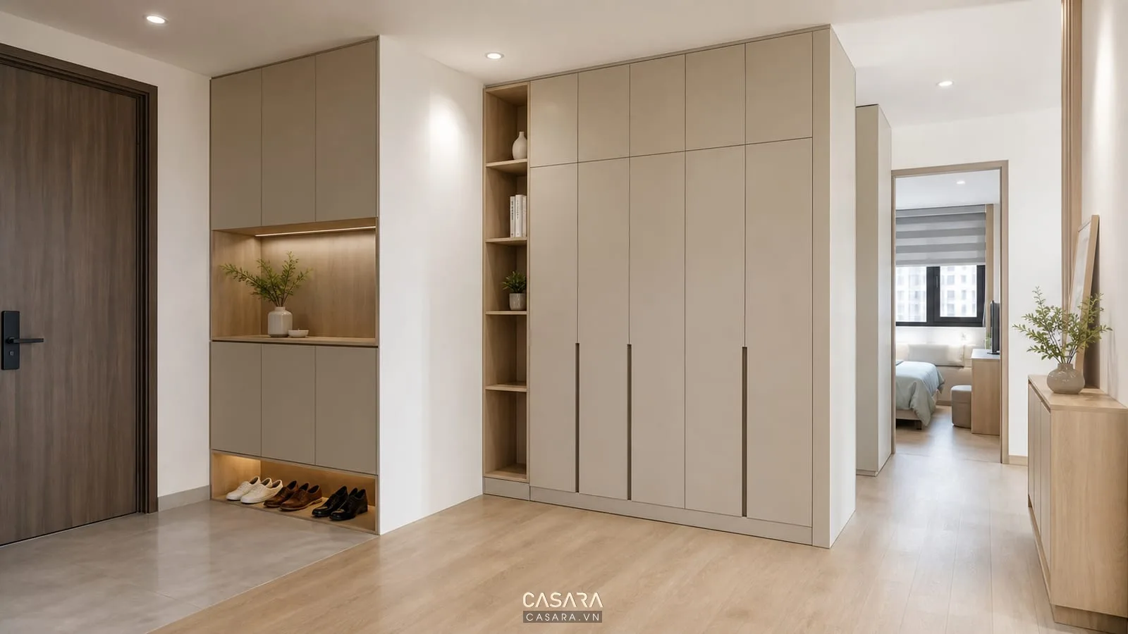 Tủ âm tường cho thiết kế chung cư 80m2 3 phòng ngủ