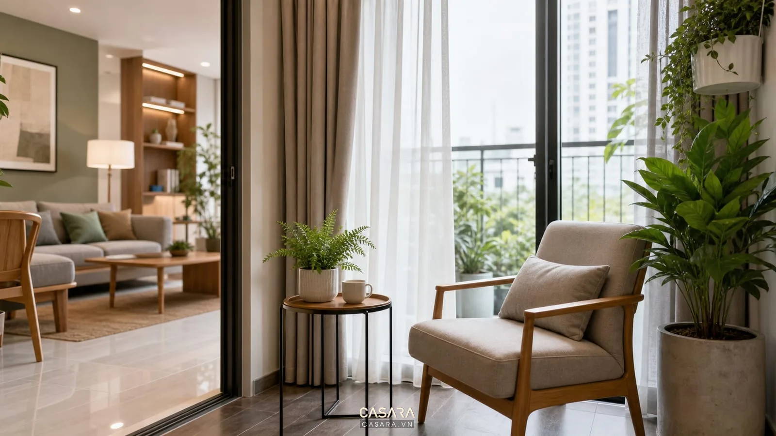 góc thư giãn gần ban công trong thiết kế chung cư An Bình