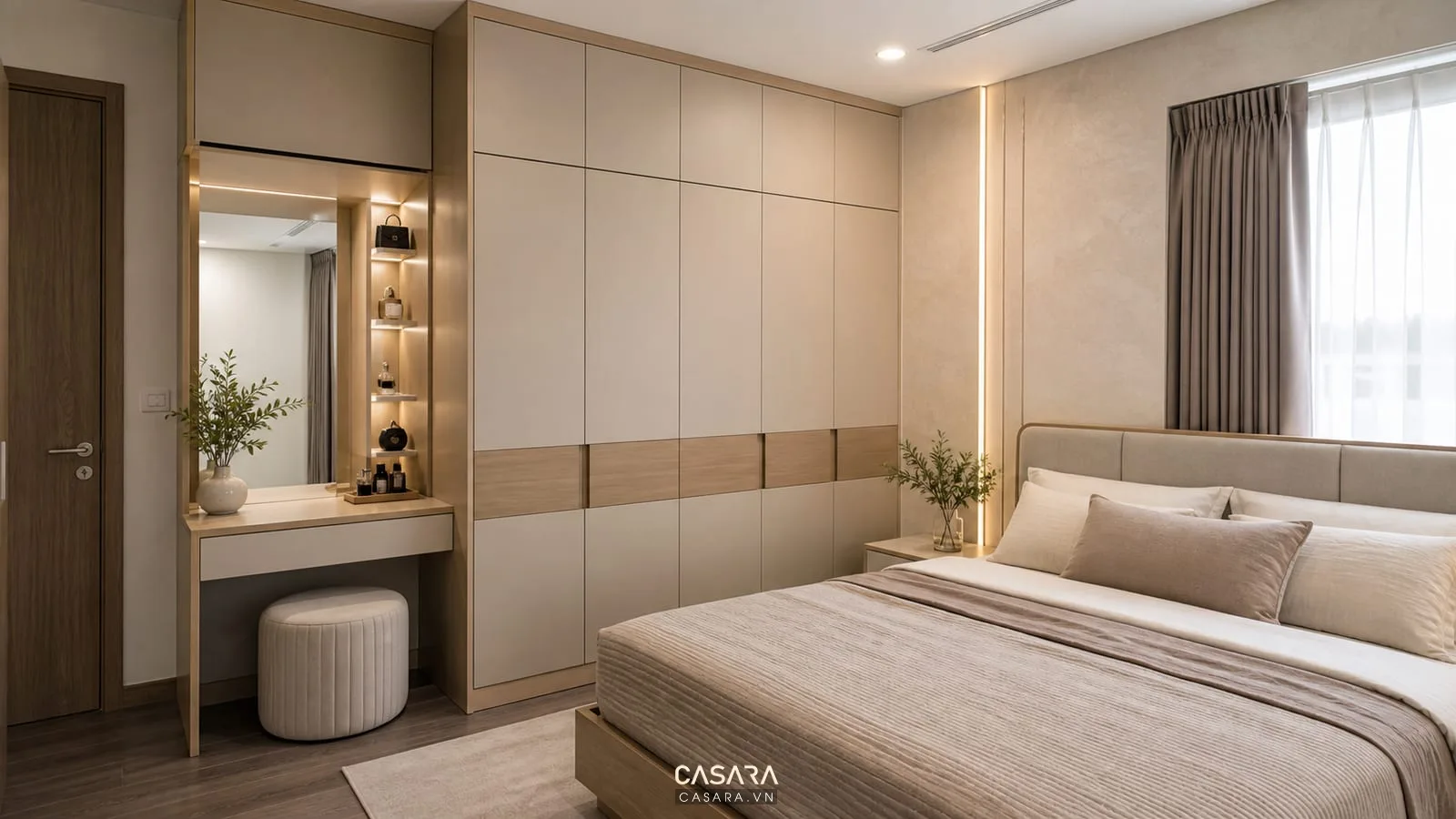 tủ áo kịch trần trong phòng ngủ chung cư Eco Lake View hiện đại