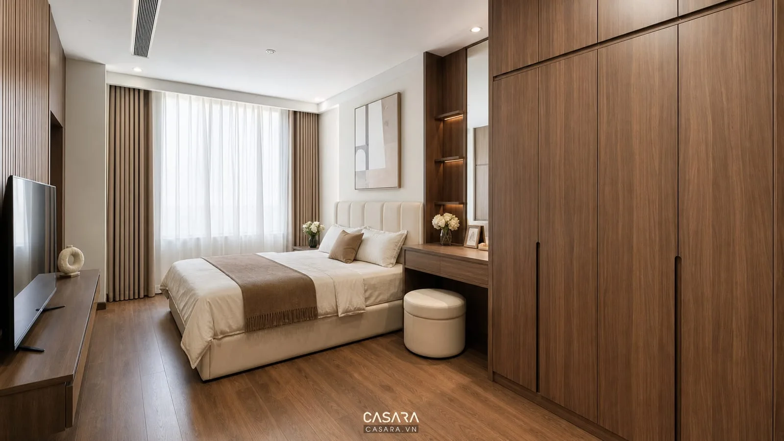 phòng ngủ master trong thiết kế nội thất chung cư 105m2 và 120m2 tại Hà Nội