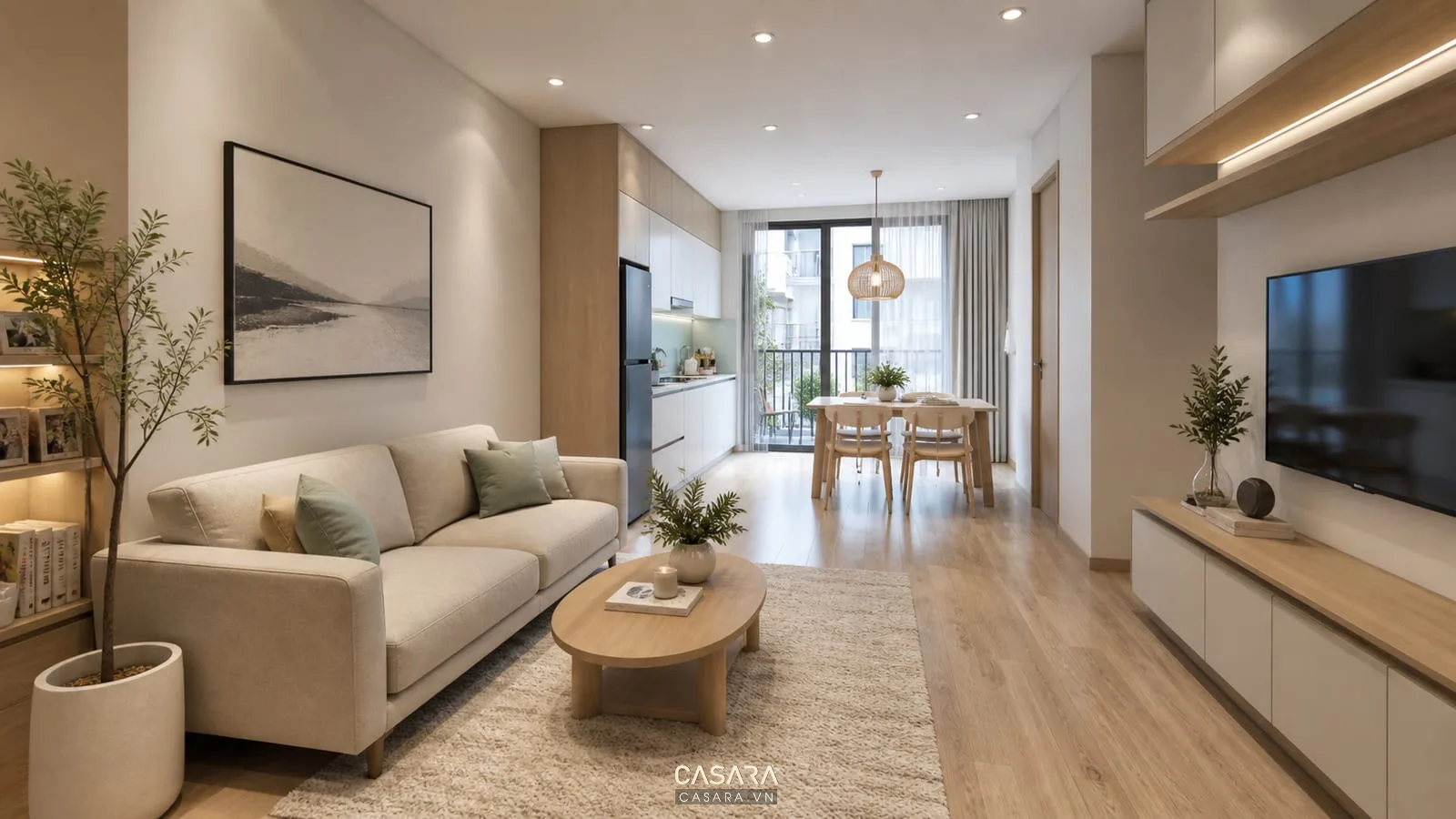 thiết kế nội thất chung cư 60m2 gọn và sáng