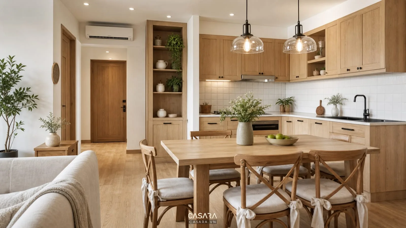 chi tiết vật liệu phong cách farmhouse trong thiết kế chung cư