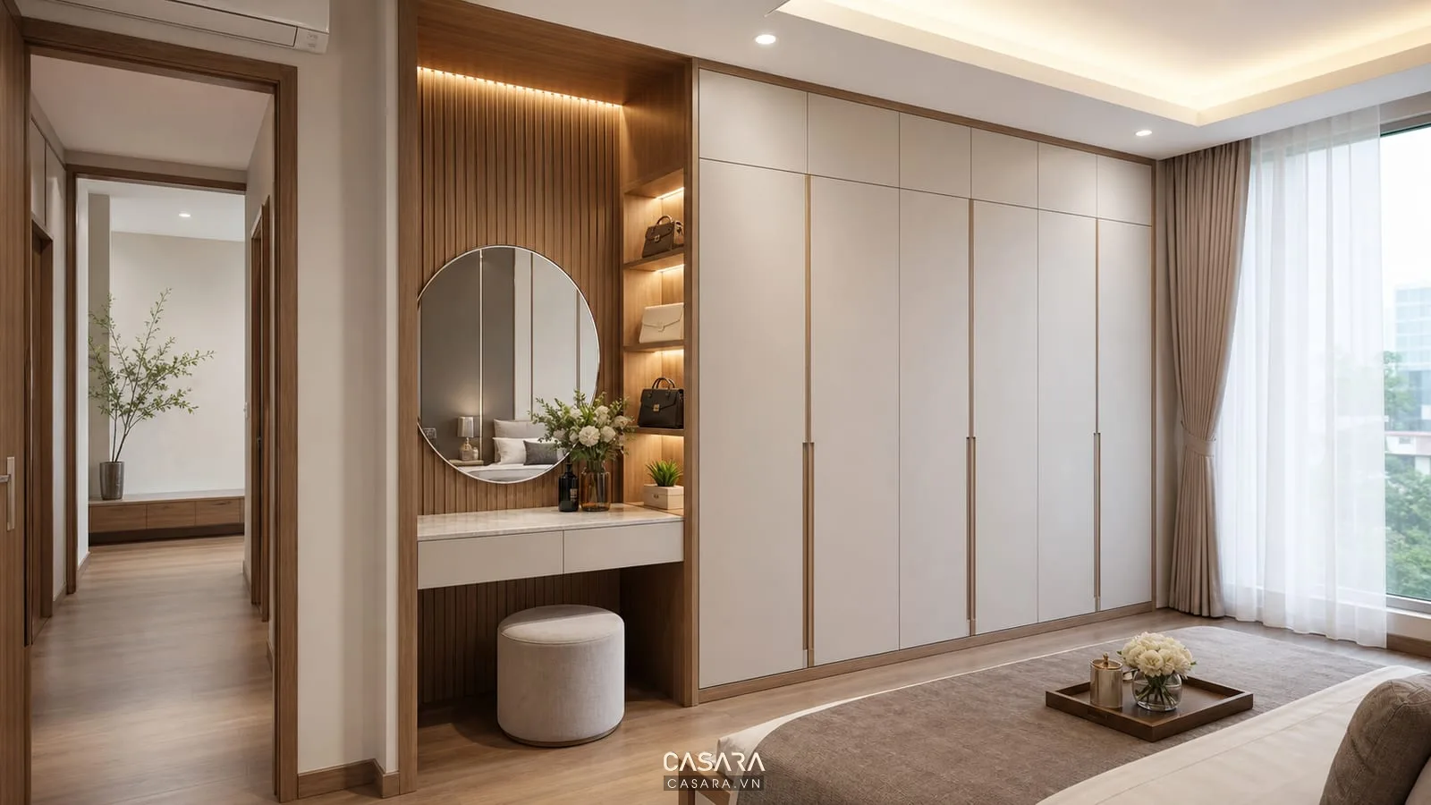 hệ tủ áo phòng ngủ chung cư Splendora với bàn trang điểm liền tủ