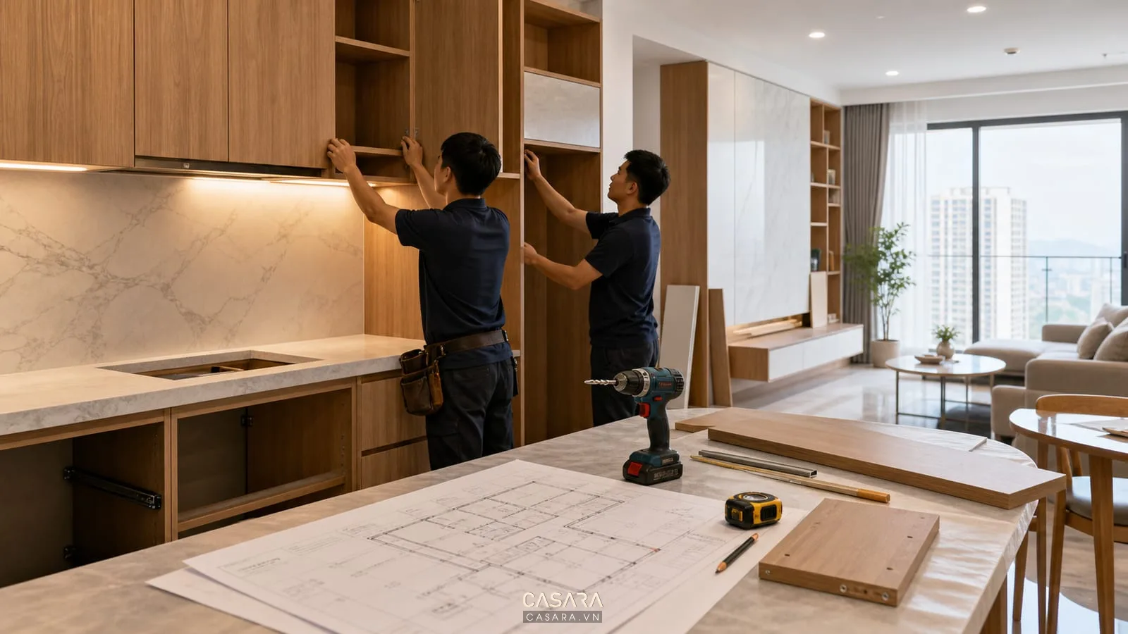 thiết kế thi công nội thất chung cư đà nẵng với lắp đặt tủ bếp và bản vẽ kỹ thuật