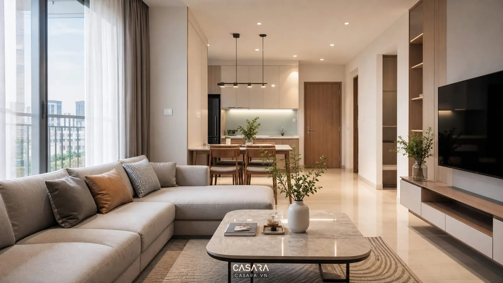 thiết kế chung cư the emerald phòng khách hiện đại sáng thoáng
