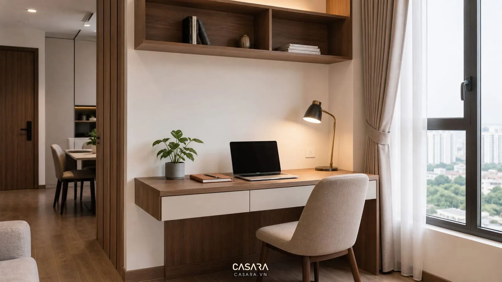 góc làm việc nhỏ trong thiết kế nội thất căn hộ chung cư 54m2