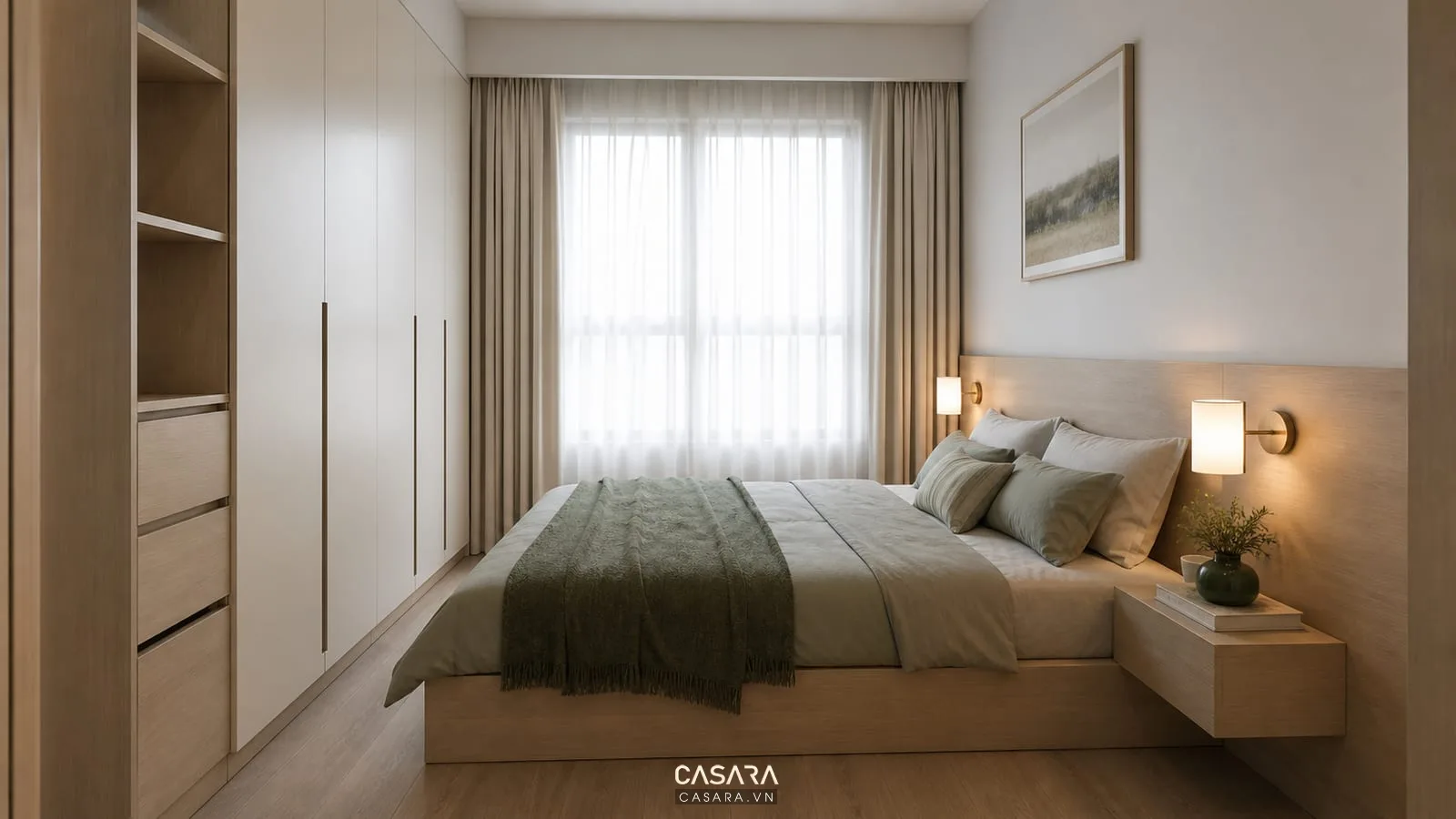 phòng ngủ nhỏ chung cư 30m2 có tỷ lệ nội thất cân đối
