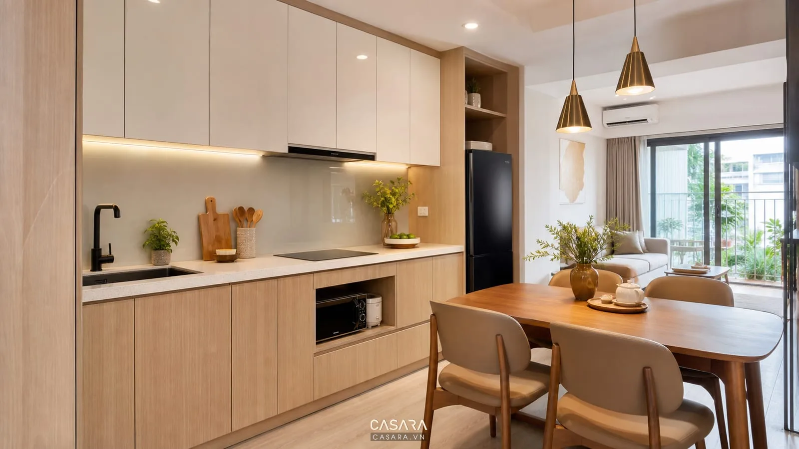 bếp và bàn ăn trong thiết kế nội thất chung cư 50m2