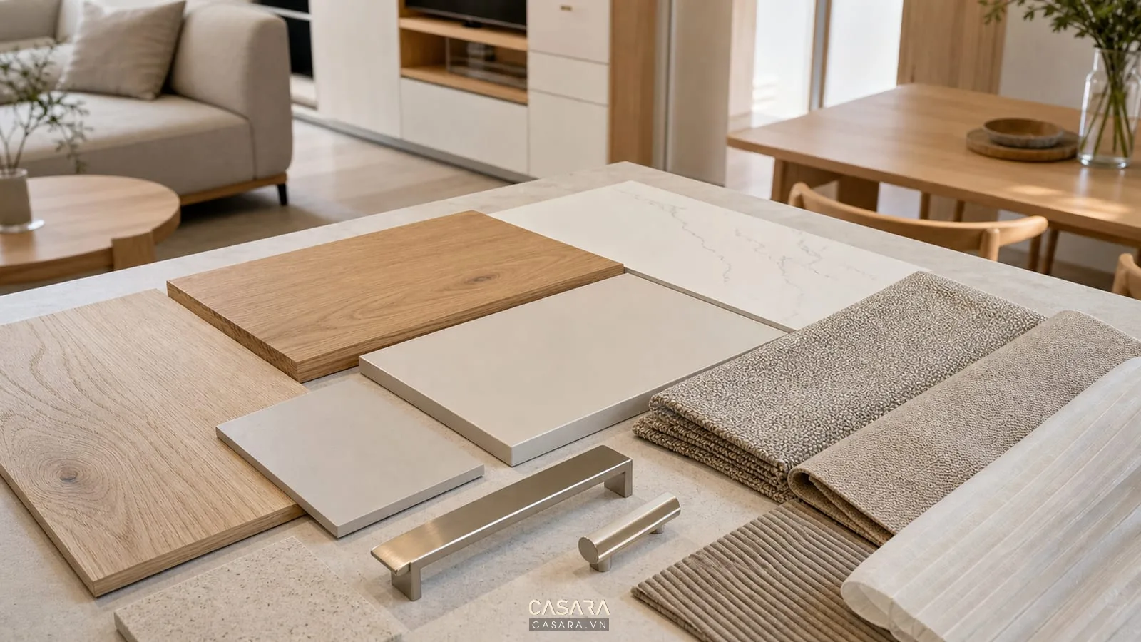 vật liệu cho thiết kế nội thất chung cư 56m2 hiện đại