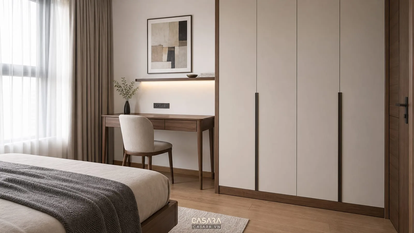 bàn làm việc nhỏ trong phòng ngủ chung cư 85m2