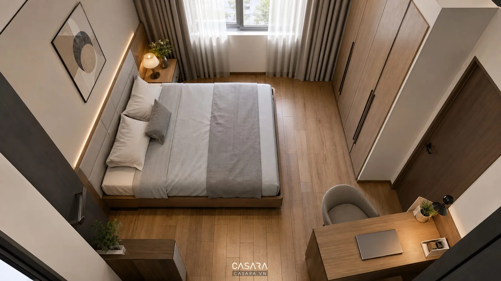 Mặt bằng bố trí giường và tủ áo trong thiết kế nội thất chung cư quận 12